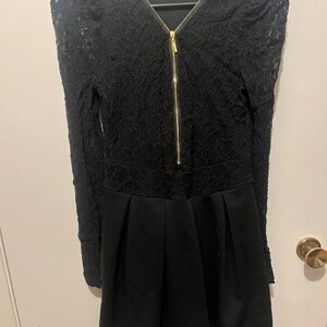 Black Lace Long Sleeve Dress with Gold Zipper